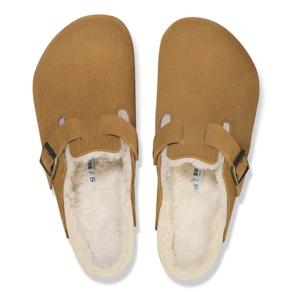 NIB Birkenstock Boston Teddy Shearling Lined Corduroy Clogs Cord Embossed Suede - Picture 3 of 14